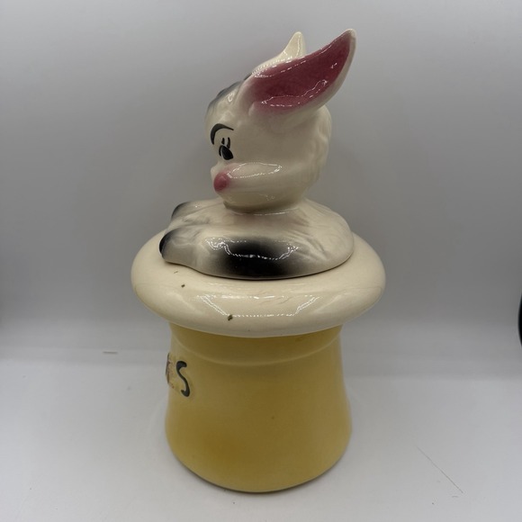 Vintage American Bisque Magic Hat Bunny Rabbit In Yellow Hat Cookie Jar 50s 60s - Picture 3 of 8